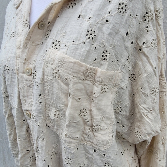 Paisley Flower Cream Oversized Fit Long Sleeve Blouse Size Small - Picture 5 of 6